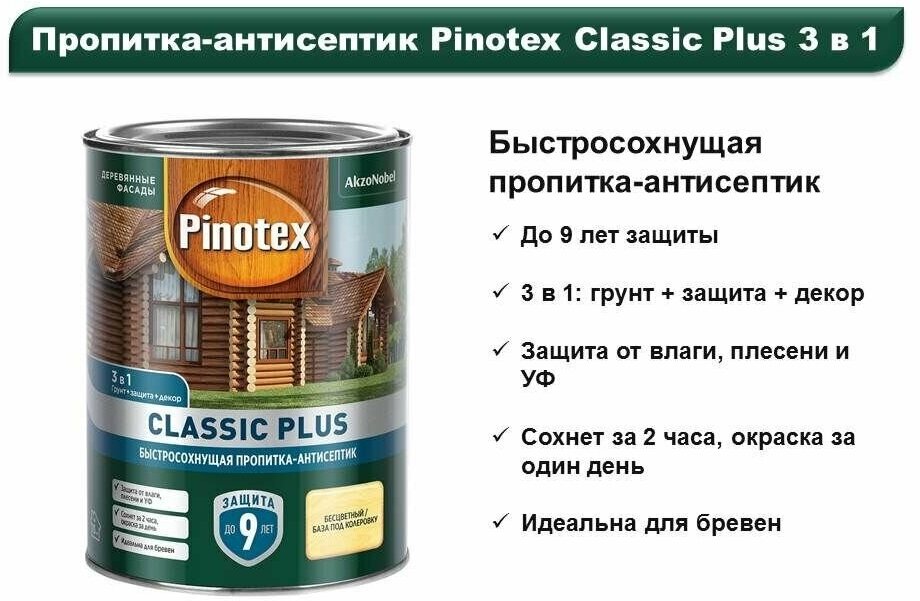 Пропитка-антисептик быстросохнущая Pinotex Classic Plus Красное дерево 2,5 л