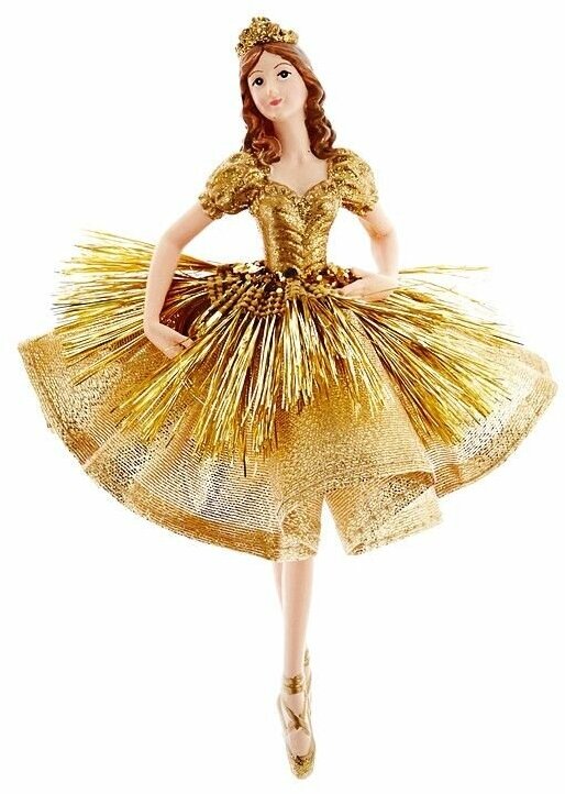Ёлочная игрушка золотая балерина с опущенными руками, полистоун, текстиль, 15 см, Kurts Adler J7436-2