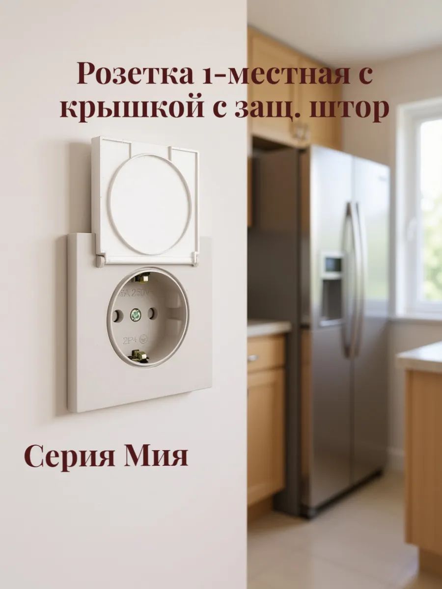 Розетка 1-местная с крышкой с защ. штор. Мия 50485
