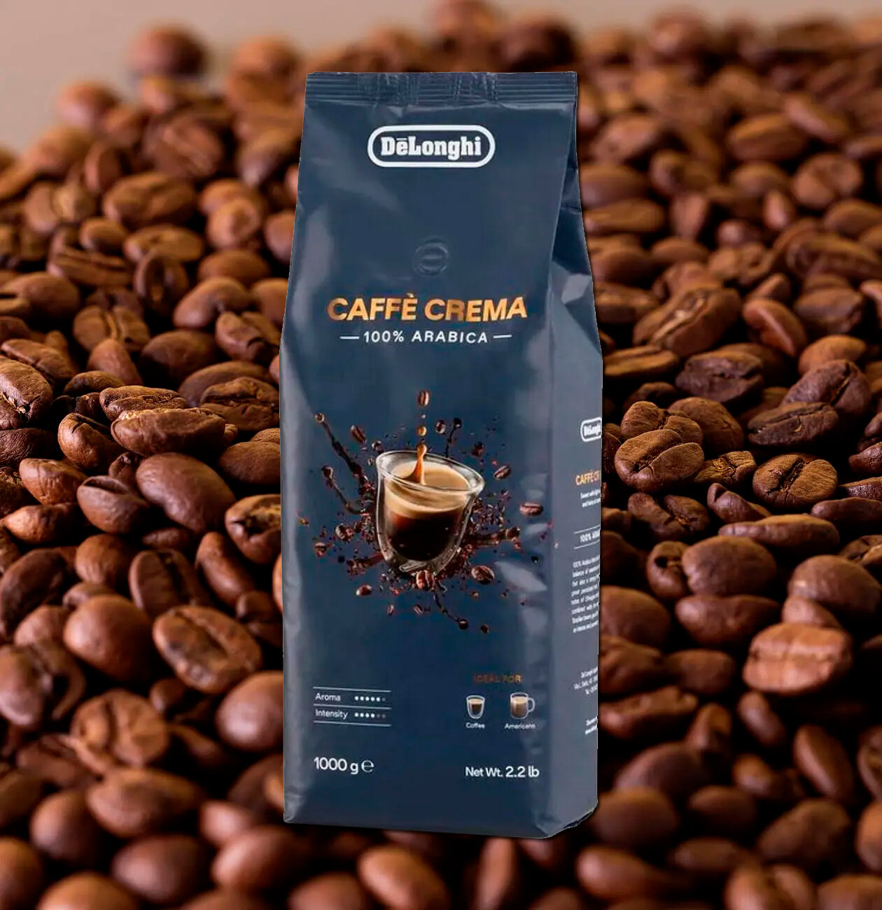 Кофе в зернах DeLonghi Caffee Crema, 100% Арабика, 1кг (DLSC618)