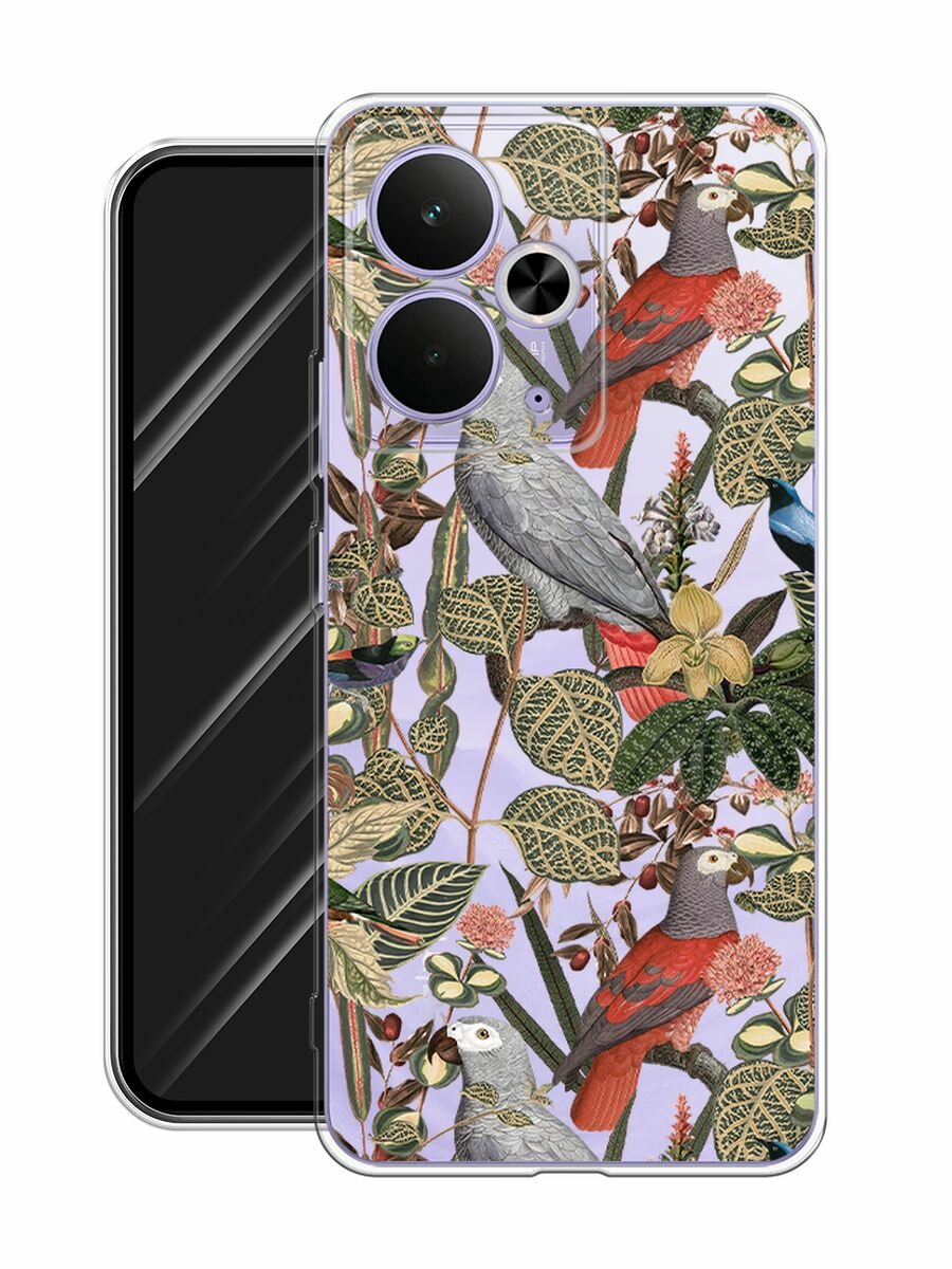 Чехол на Realme 14T / Реалми 14Т с принтом "Tropical pattern", прозрачный — фото 1