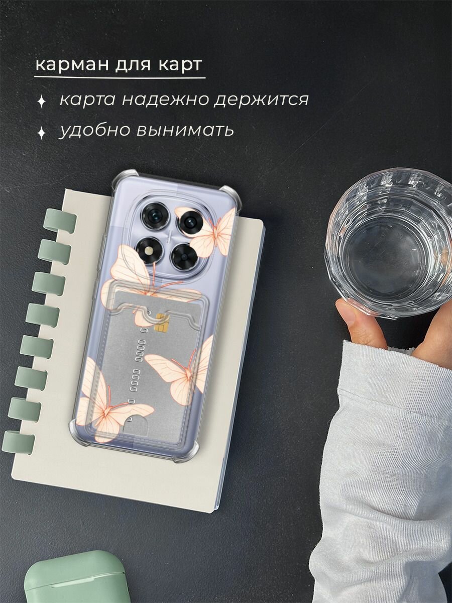 Чехол на Poco X7/Xiaomi Redmi Note 14 Pro 5G (Поко X7) с картой и принтом "Бежевая бабочка" — фото 1