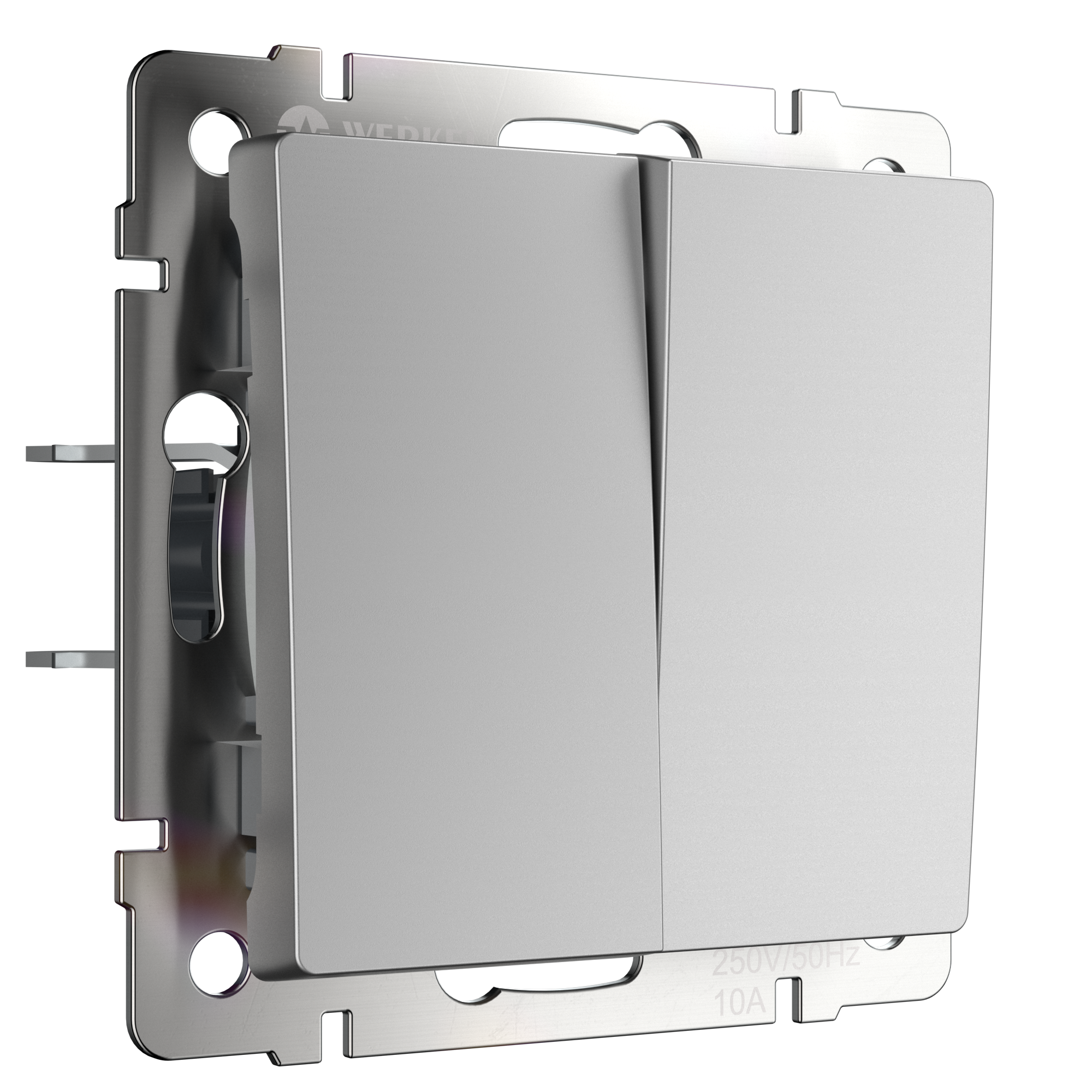 Встраиваемый проходной двухклавишный выключатель/переключатель Werkel W1122006 серебрянный