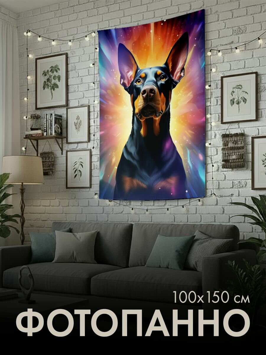Панно тканевое PrintyFull / 100x150 см / доберман, сияющая