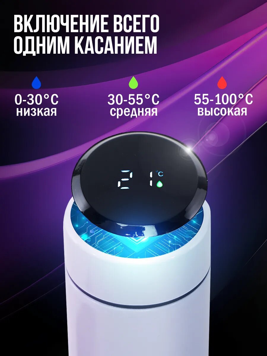 Термос с датчиком температуры, термокружка с индикатором градуса, 500 мл — фото 1