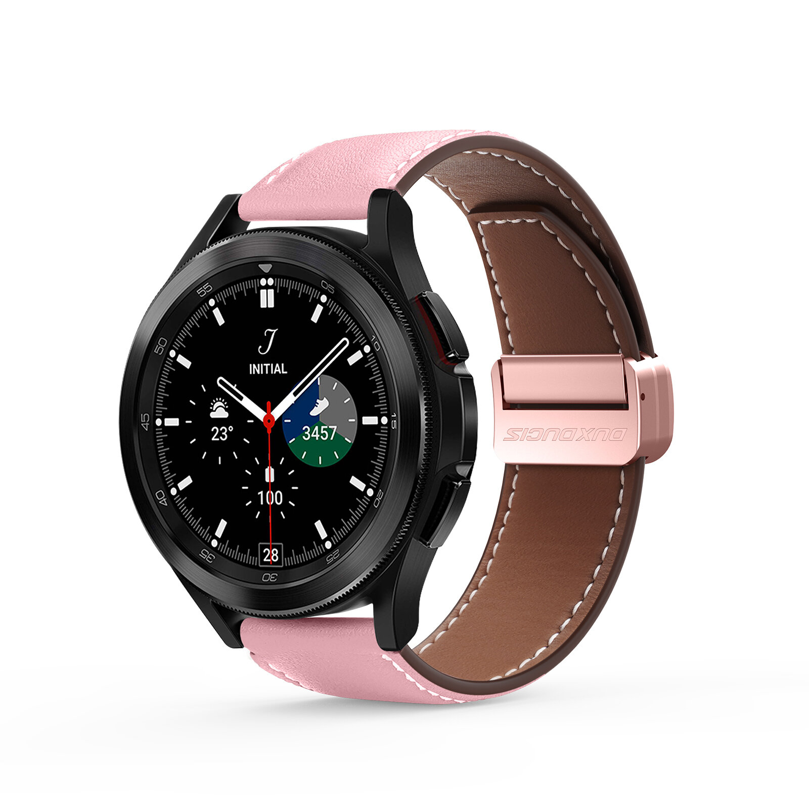 Ремешок из натуральной кожи розового цвета от Dux Ducis для смарт часов Samsung Galaxy Watch 3, 4, 5, 6 и 7 (размер крепления 20мм), серия YA Series