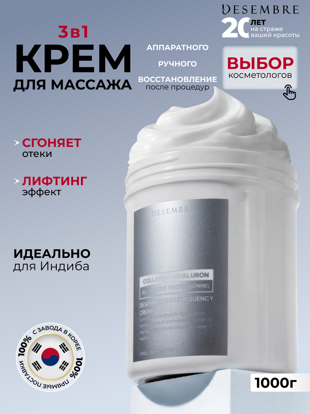 Массажный крем Desembre High Frequency Аппаратный радиочастотный / радиоволновой крем для массажа / Корея 1000 г