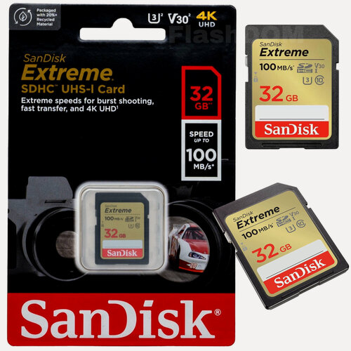 Изображение товара Карта памяти SanDisk Extreme SDXC 32 ГБ Class 10 UHS-I U3 V30 (R/W 100/60 Mb/s)