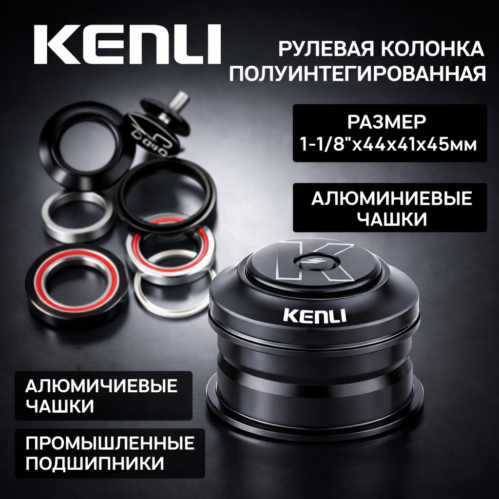 Рулевая колонка Kenli 1-1/8" полуинтегрированная с промышленными подшипниками для спортивных велосипедов