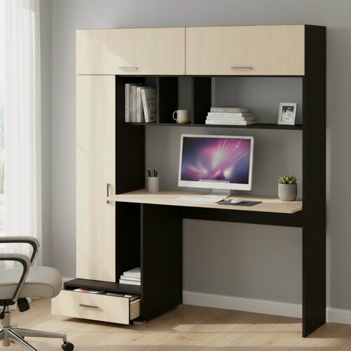 Изображение товара Компьютерный стол Памир ПКС-1, ЛДСП, Венге/Дуб белфорт, Ширина 1500 мм х Высота 1800 мм х Глубина 570 мм.