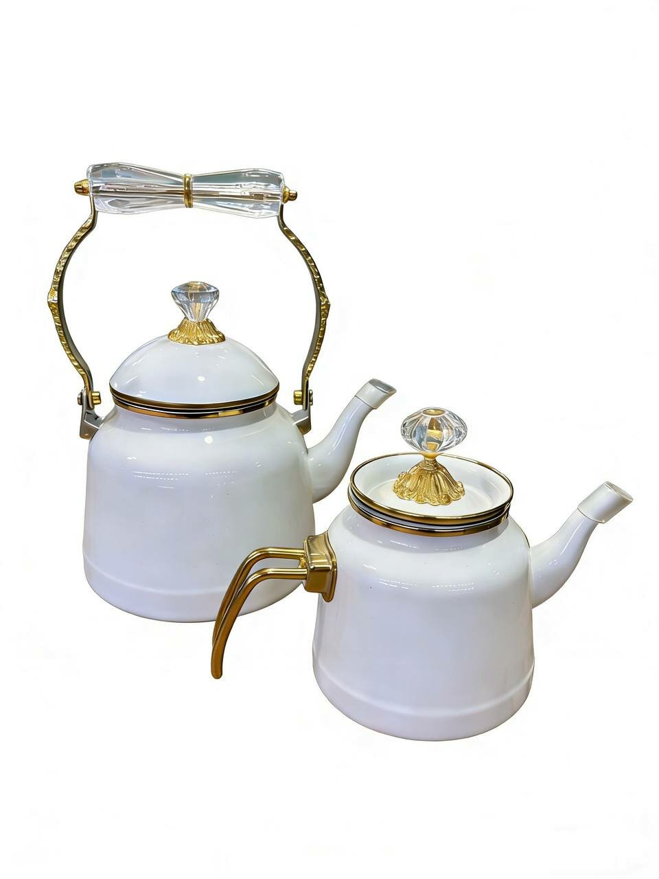 Набор эмалированных чайников, в подарочной упаковке, белого цвета — фото 1