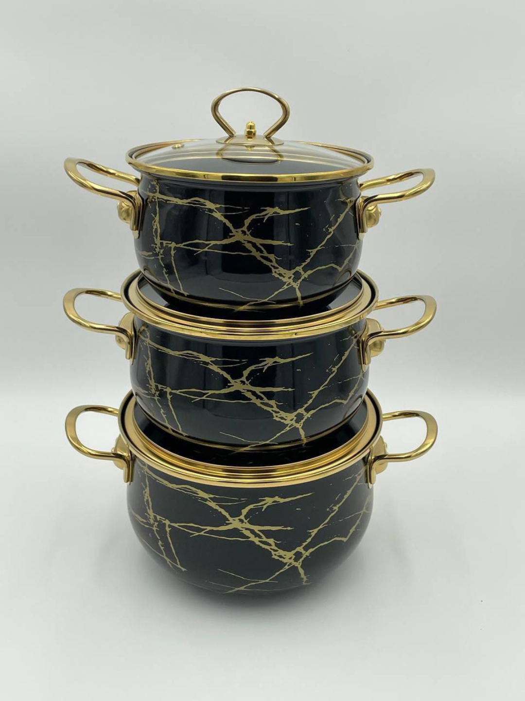 Набор кастрюль , эмалированные, с крышками, для индукции, 1.5/2.5/3.5 л — фото 1