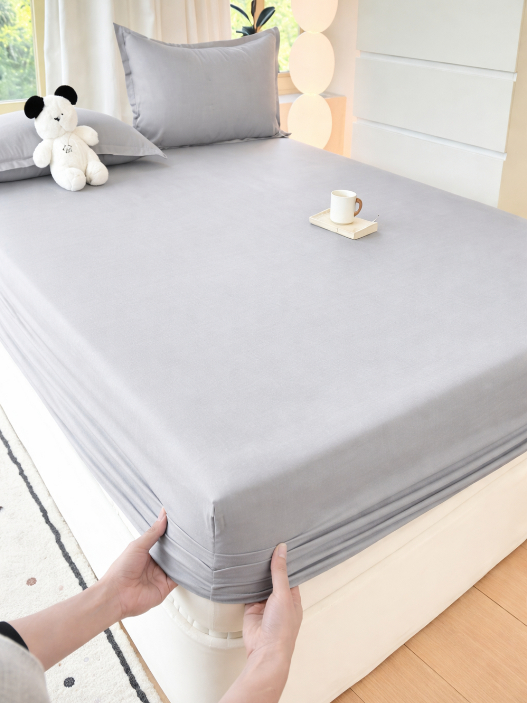 Простыня на резинке 180×200 см, однотонная, мягкий полиэстер