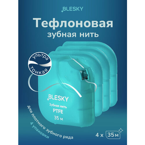 фото Плоская тефлоновая зубная нить blesky ptfe, 35 м, 4 шт