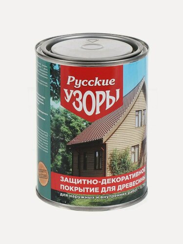 Изображение товара Защитно-декоративное покрытие Русские узоры, для дерева, орегон, 0.75 л