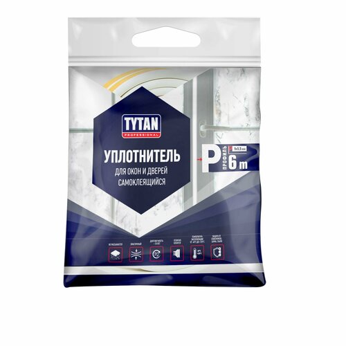фото Уплотнитель для окон и дверей самоклеящийся tytan professional р-профиль 9х5,5мм , 6м белый