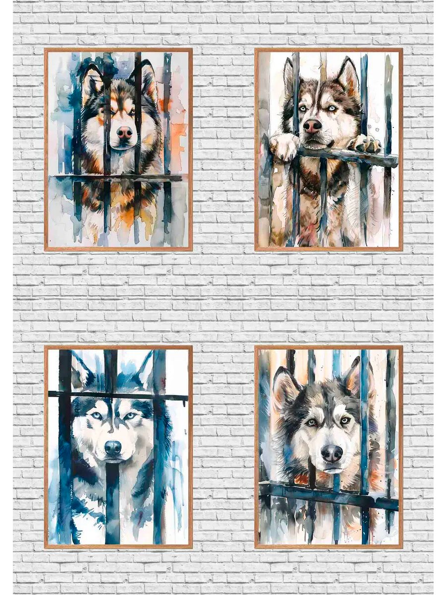 Аляскинский маламут- преступник в тюрьме, 4 Плаката, 30x21с