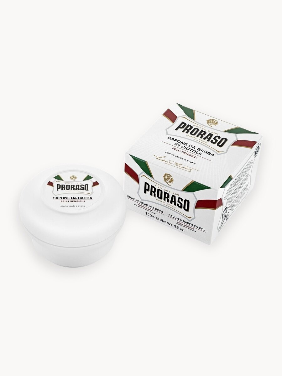 Мыло для бритья Proraso "Белая", с экстрактом зеленого чая и овсяным молочком, 150мл