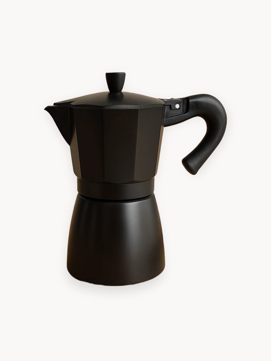 Кофеварка гейзерная черная, алюминий, 300 мл для газовой плиты