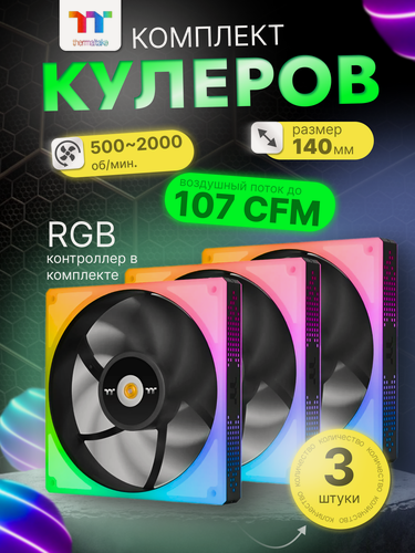 Изображение товара Комплект вентиляторов для корпуса Thermaltake TOUGHFAN 14 RGB 3 Pack (CL-F136-PL14SW-A) + контроллер