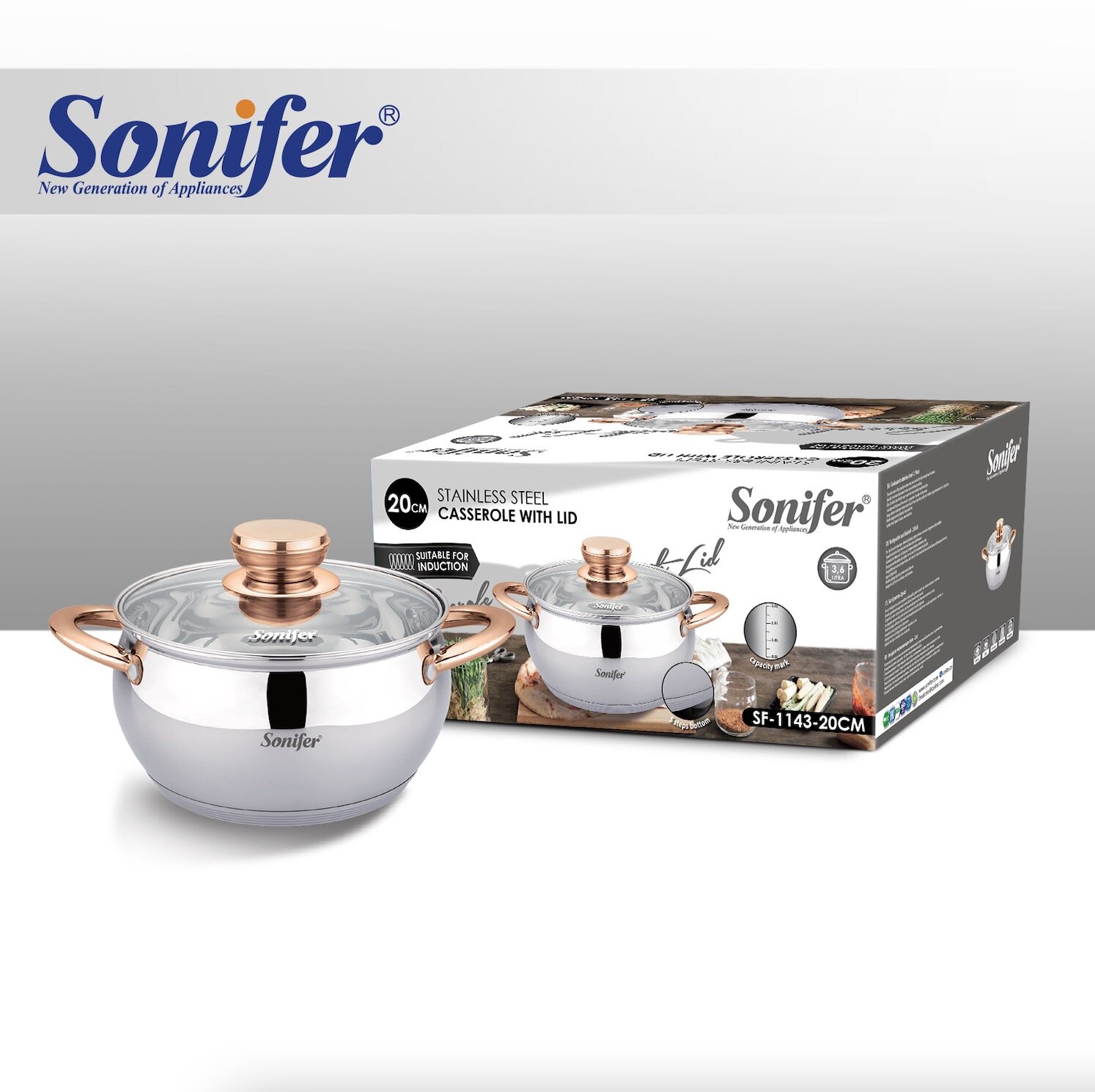 Кастрюля 3.6Л, SONIFER для всех видов плит