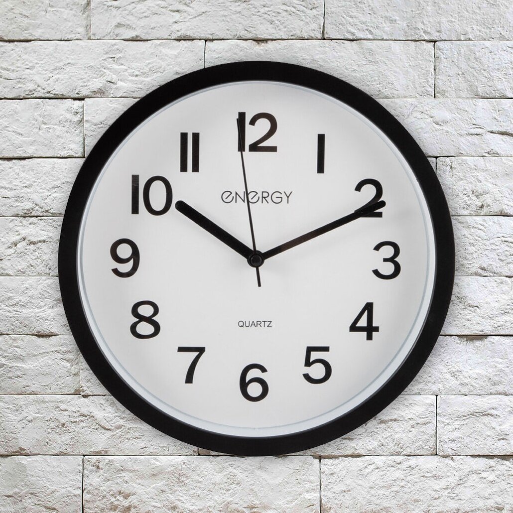 Настенные часы ENERGY ЕС-139, черные, диаметр 22 см, плавный ход