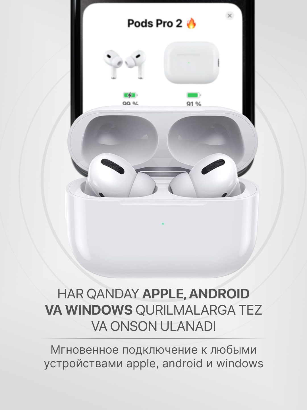 Беспроводные наушники Pods Pro 2 Premium, сенсорные, с беспроводной зарядкой — фото 1