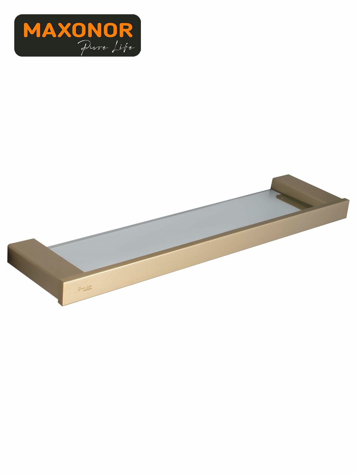 Полка для ванной настенная Maxonor PURE LIFE ALMA PL1807-6 Матовое золото Закалённое стекло / Нержавеющая сталь