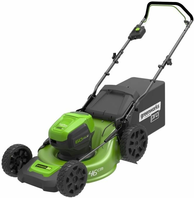 Изображение Газонокосилка роторная Greenworks GD60LM46HPK4 (2502807UB), Регулировка высоты скашивания, Мульчирование