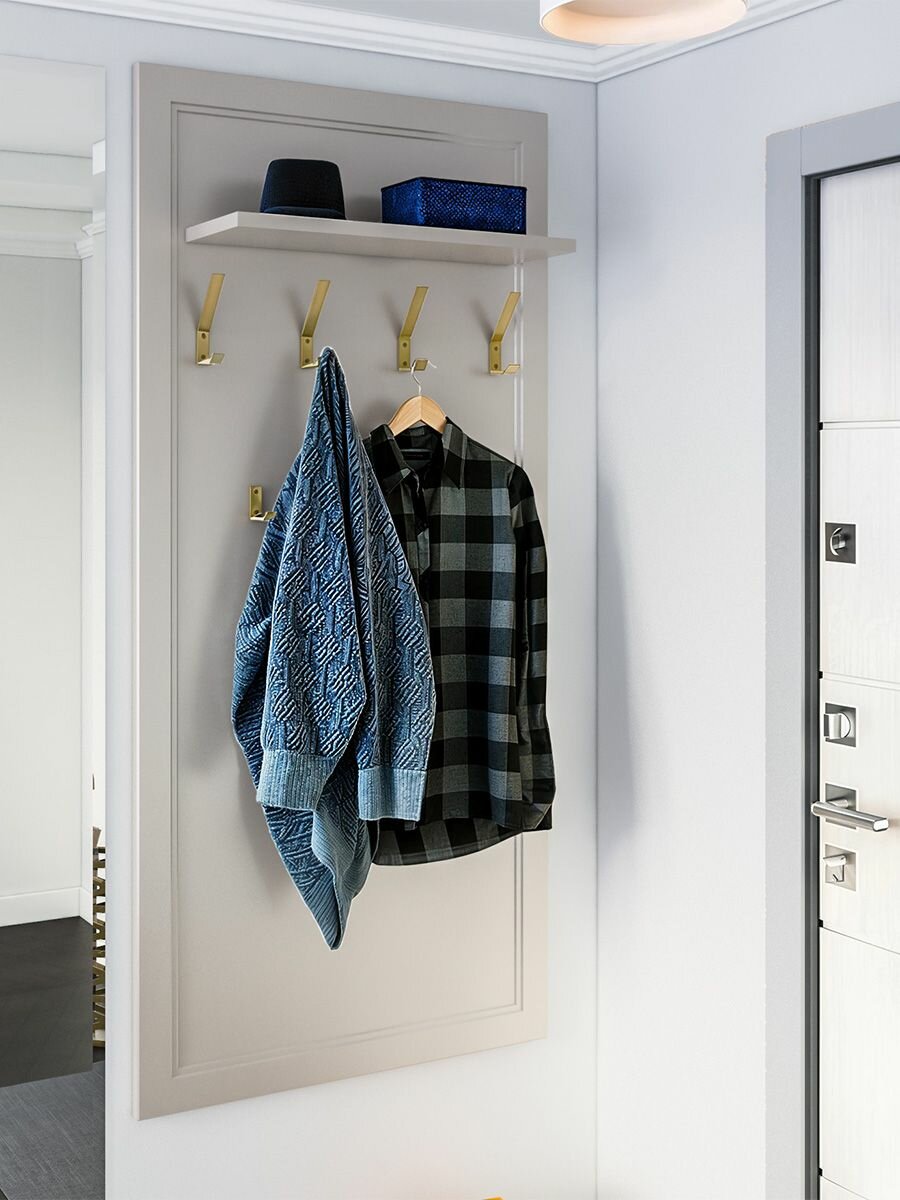 Вешалка настенная столплит Ассоль СБ 3561 с полкой  с 7 крючками  ЛДСП  Кашемир серый МДФ Кашемир  80х21х164 см