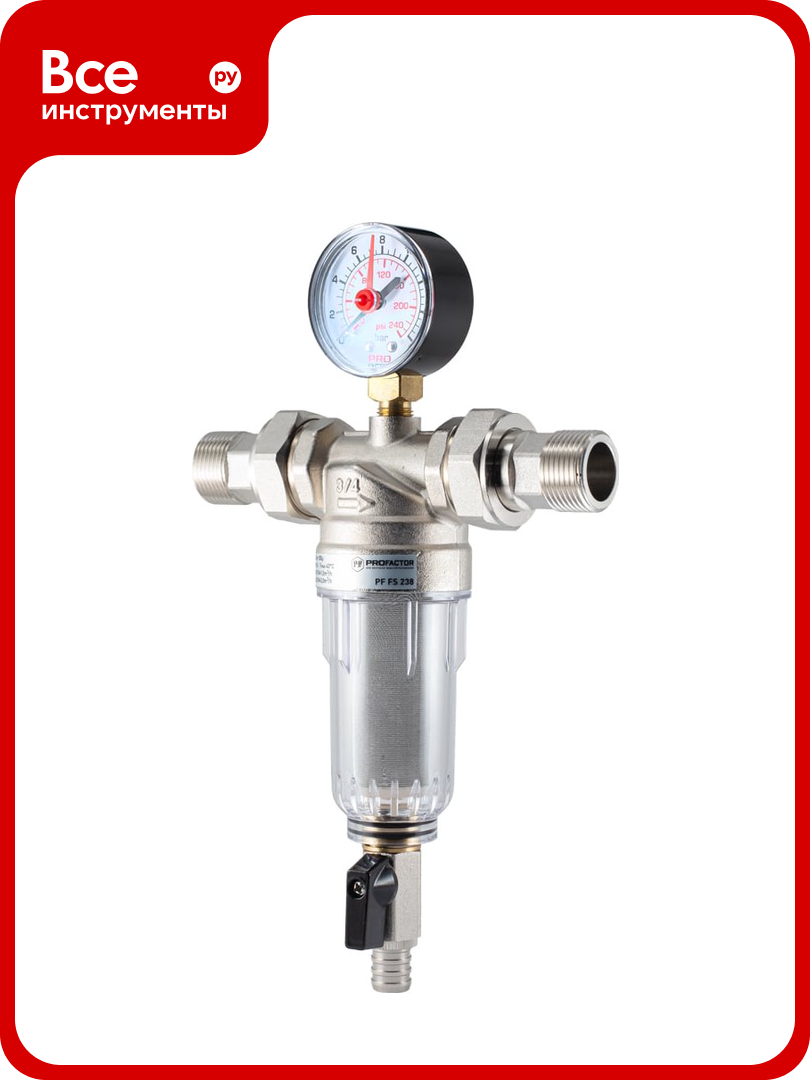 Фильтр промывной с манометром для холодной воды PROFACTOR 3/4" PF FS 238.20G