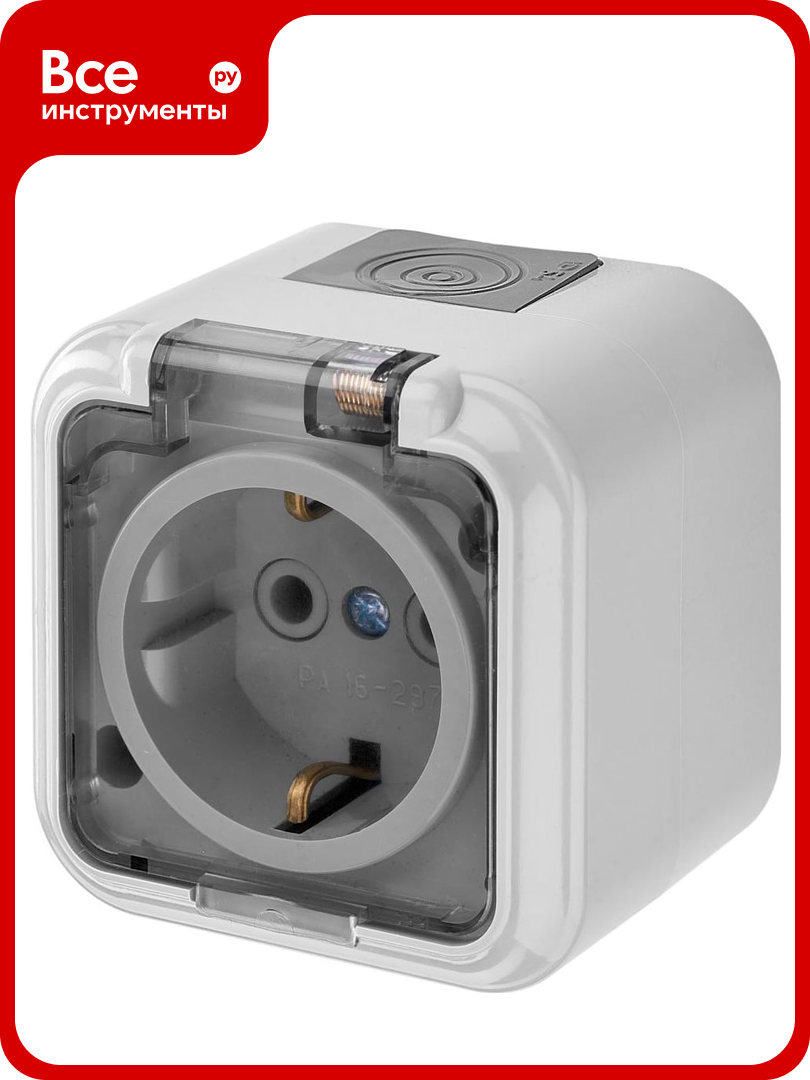 Розетка Bylectrica 1 местная ОУ с заз  конт  IP54  с прозрачной крышкой  серия пралеска аква  серый РА16 297  02 
