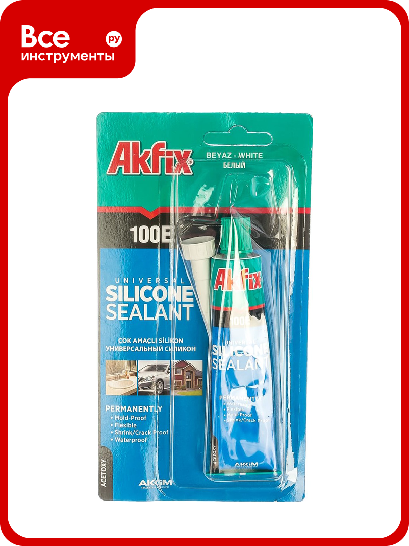 Универсальный силиконовый герметик Akfix 100E белый  50 мл SA112