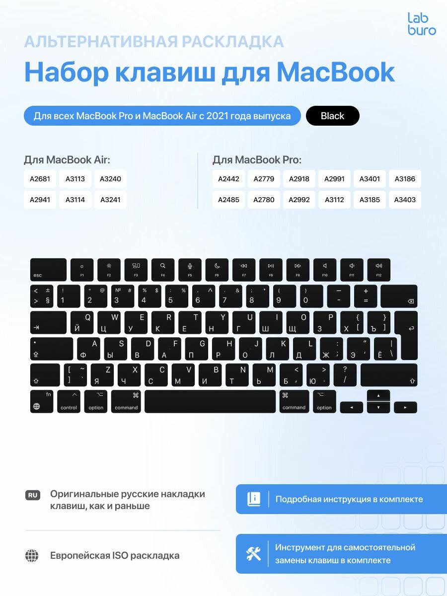 Набор клавиш / клавиатура / кнопки для MacBook 2021 - 2025 / Европейская раскладка