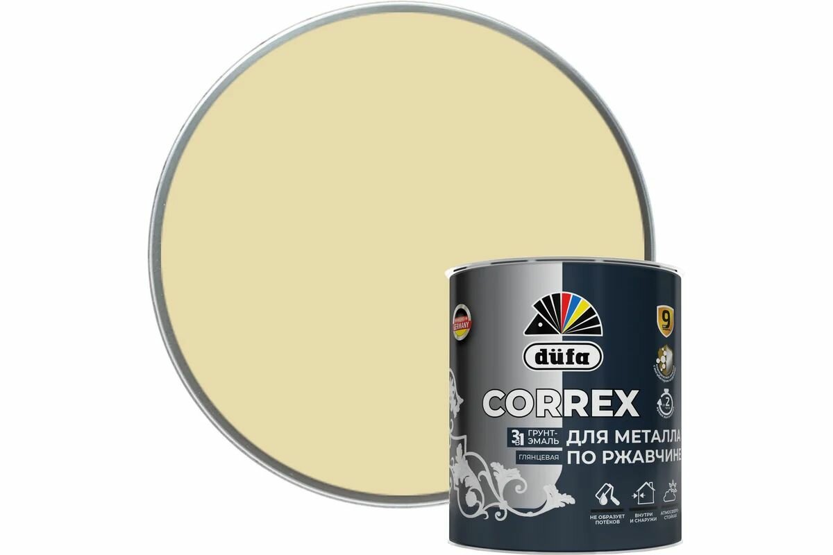 Грунт-эмаль по ржавчине гладкая Correx 3 в 1 RAL-1015 слоновая кость 075 л