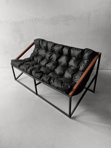 Изображение товара Диван лофт прямой, уличный, в офис, на балкон, на веранду, в гостинную, кухонный, минимализм, Слэш ++ оксфорд черный