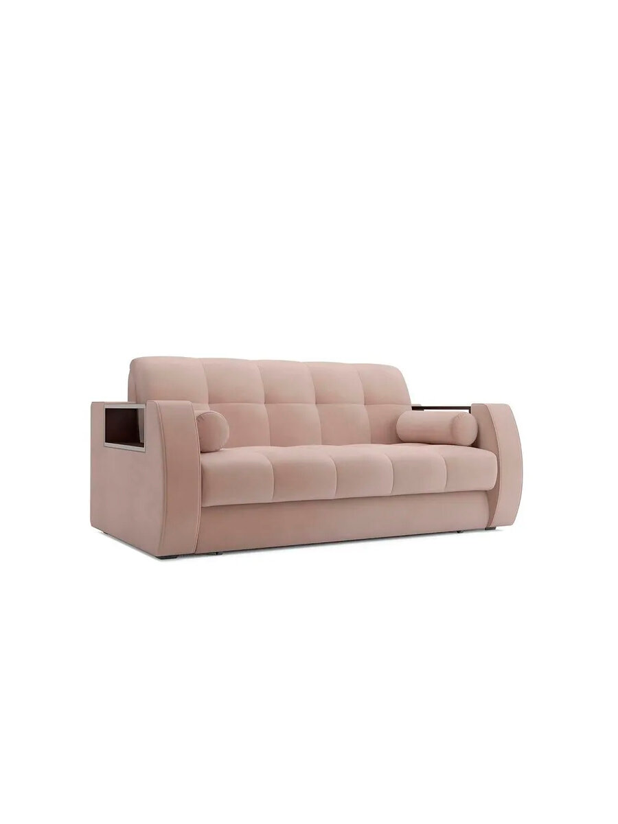 Meblevka Диван-кровать аккордеон Барон 3 / Диван раскладной прямой Барон 3, 153х108х83, велюр бежевый, темно-бежевый