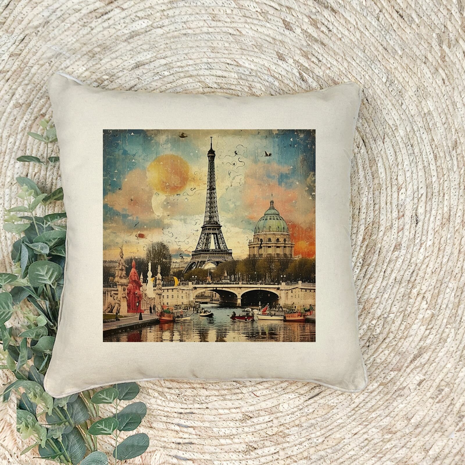Наволочка для декоративной подушки "Эйфелева башня", 41х41 см, эко-ткань хлопок/полиэфир