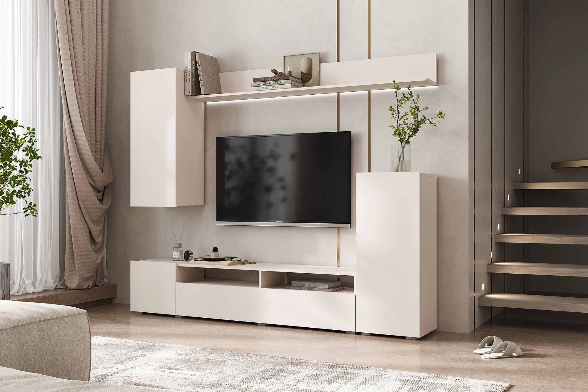 Стенка МИФ в гостиную Верона кашемир Ш 2130*. В 1704 *Г 346 мм ЛДСП