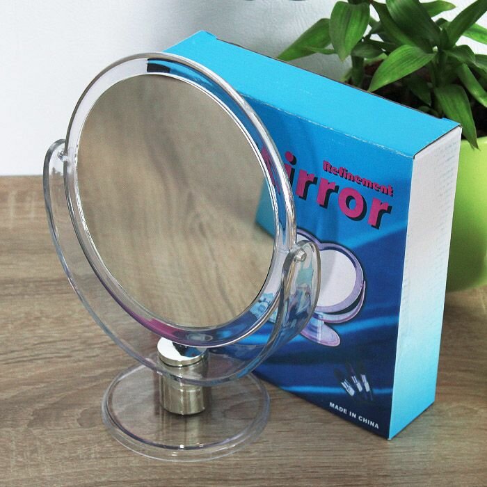 Зеркало настольное овальное 15х14см двустороннее пластиковое на ножке прозрачное
