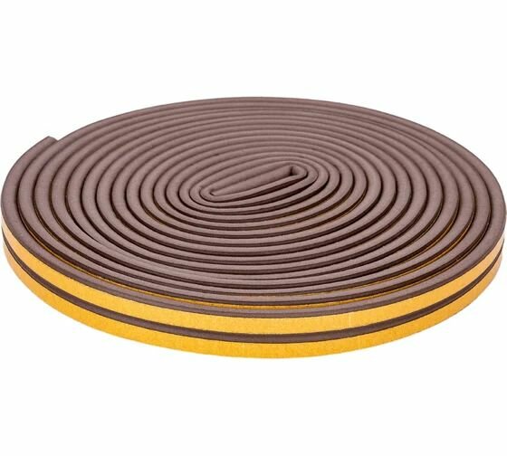 Уплотнительная самоклеящаяся лента РемоКолор вспененный EPDM каучук D-профиль коричневая 9x6 мм 10 м