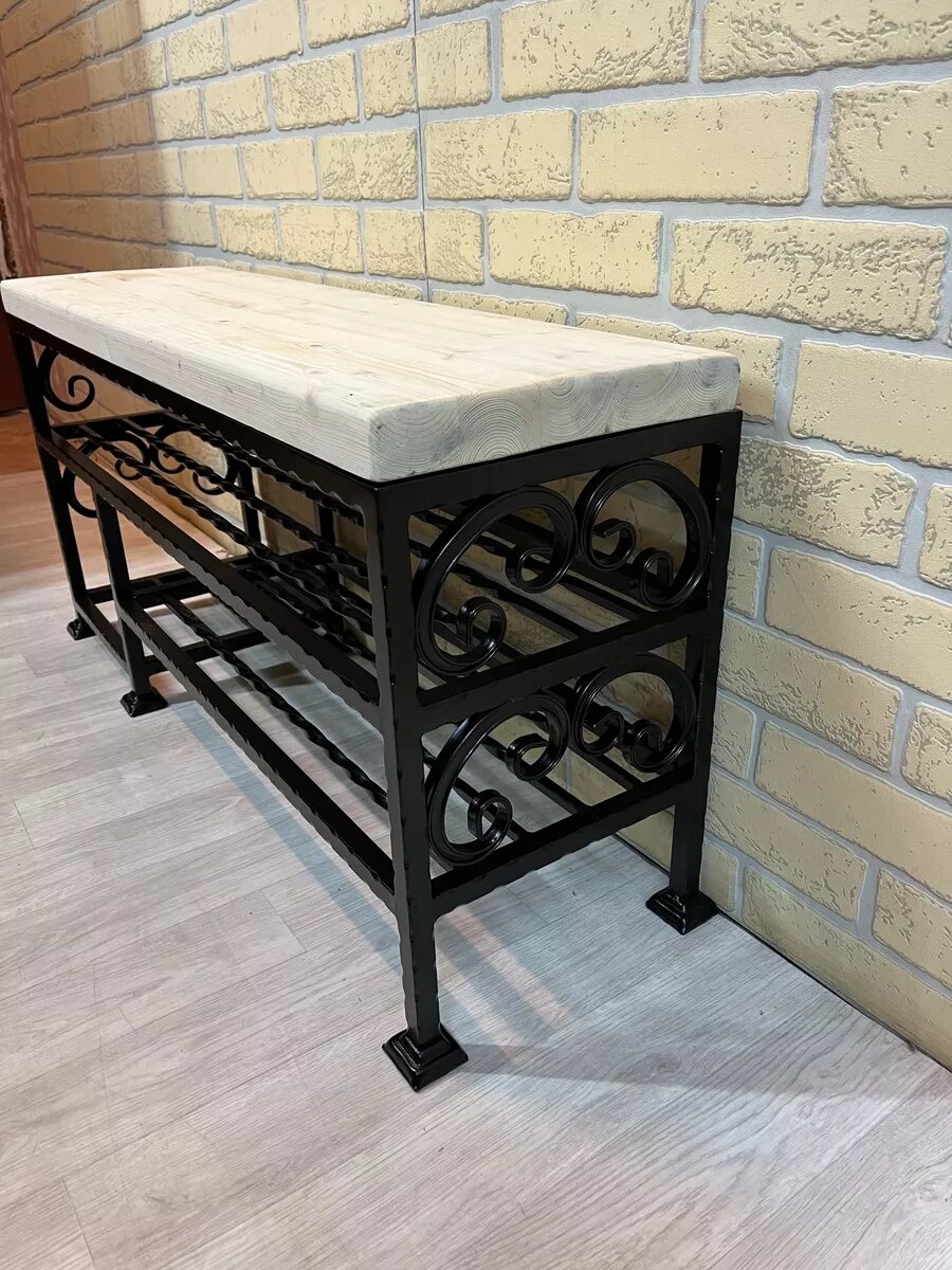 Кованая банкетка №44, Студия кованой мебели Нива, дерево, цвет белый — фото 1