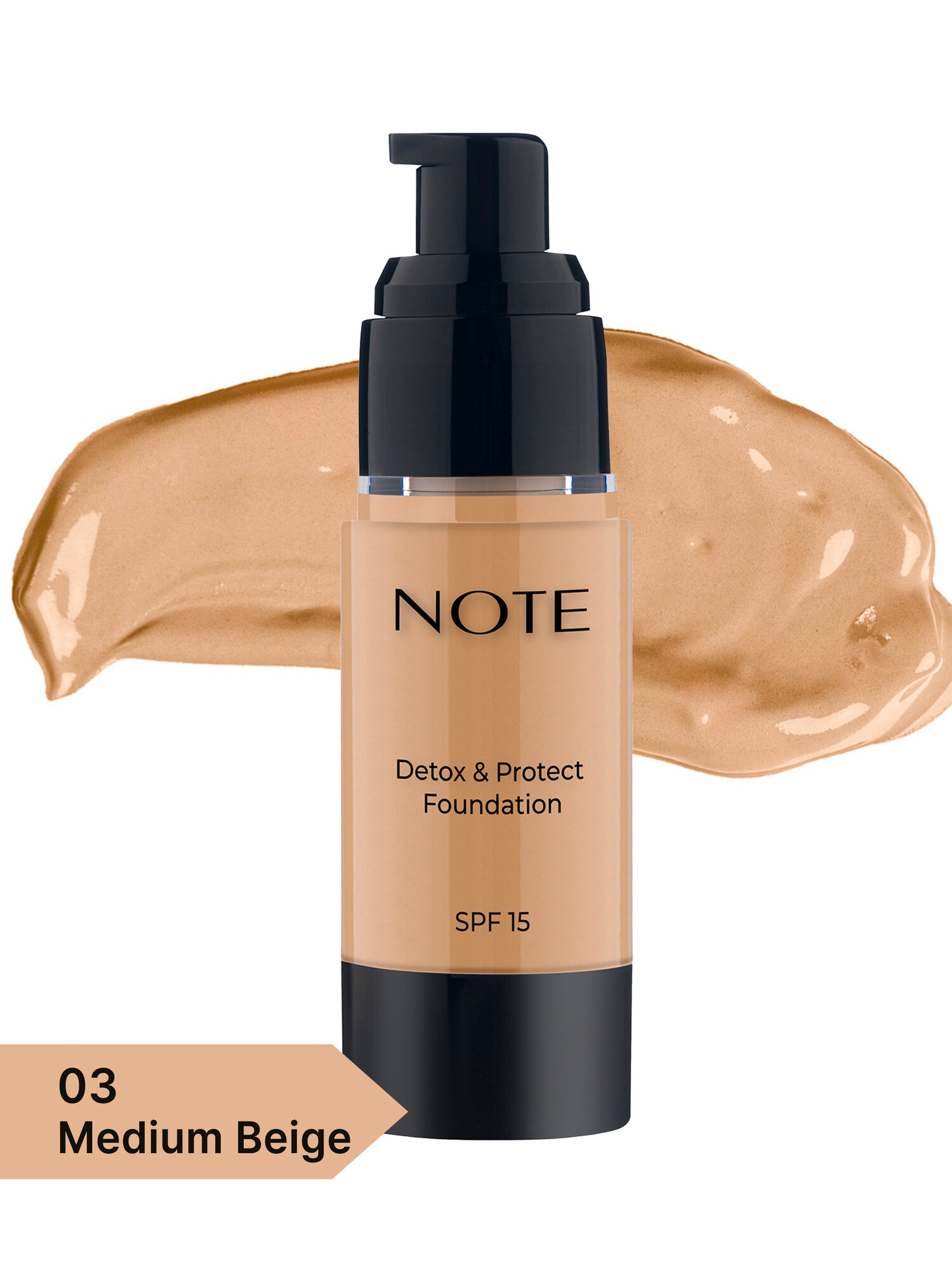 Тональный крем (Note Detox & Protect Foundation 03 medium beige SPF15, 30ml) — фото 1