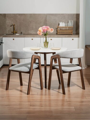 Изображение товара Стулья для кухни 2 шт комплект деревянные мягкие со спинкой кресла для обеденной зоны, антивандальный велюр, Серый