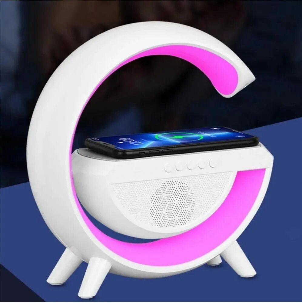 Умный светодиодный RGB светильник - лампа, с беспроводной зарядкой и колонкой — фото 1