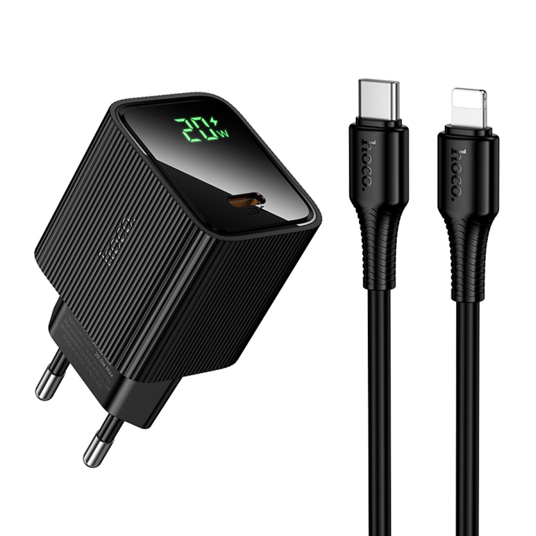Сетевое зарядное устройство 1 PD 20W (CS82A) HOCO Type-C to Lightning с дисплеем черный