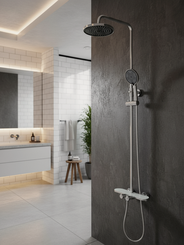 Изображение товара Душевая система ESKO STT2000 со смесителем-термостатом и полкой, хром