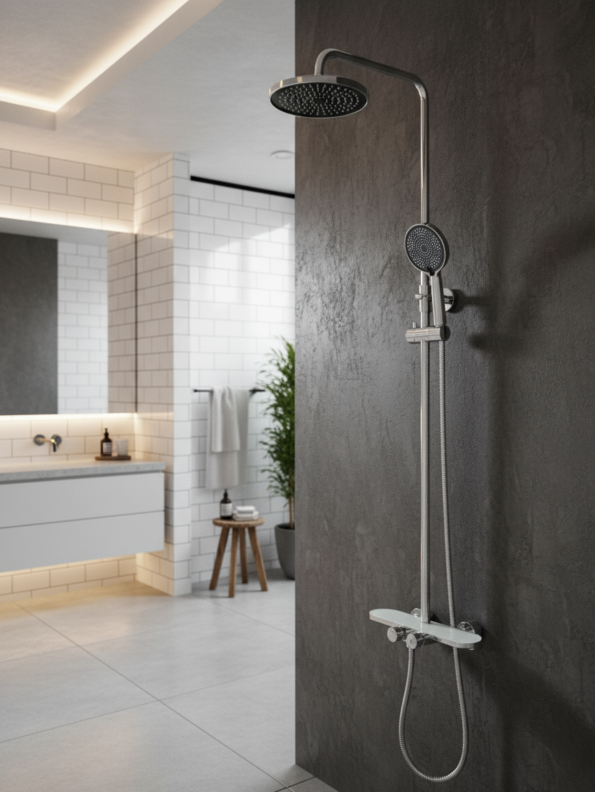 Душевая система ESKO STT2000 со смесителем-термостатом и полкой хром