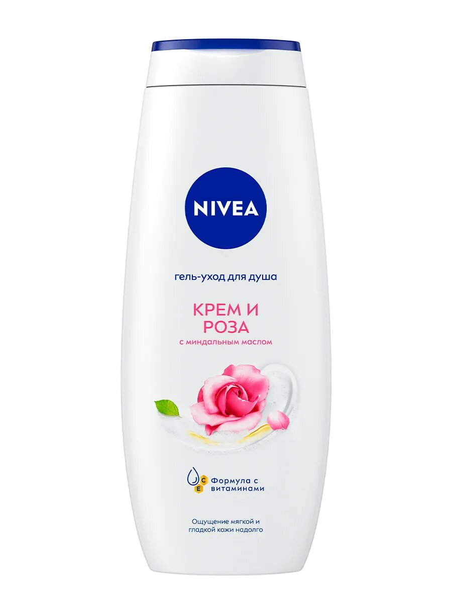 Гель для душа Nivea "Крем и роза" женский мужской 250мл мягкость и аромат. — фото 1