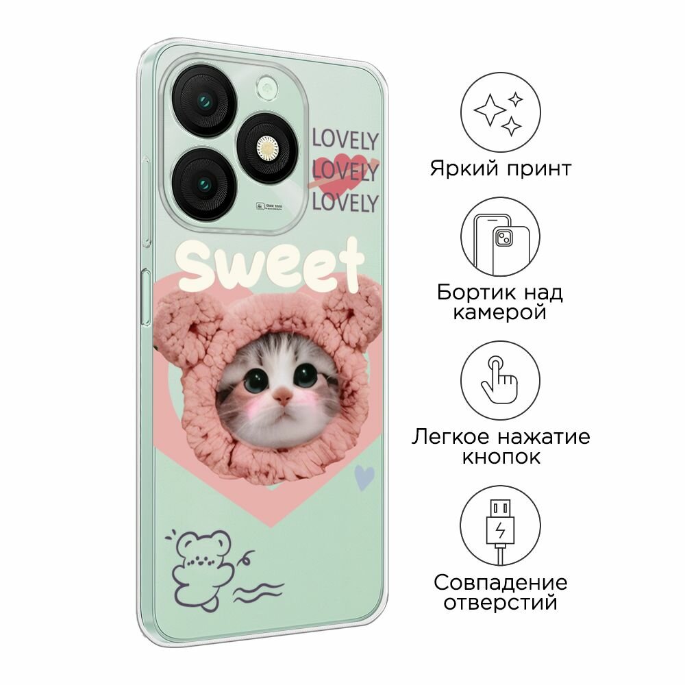 Чехол на Itel A50 / Ител А50 с принтом "sweet lovely kitten 2", прозрачный — фото 1
